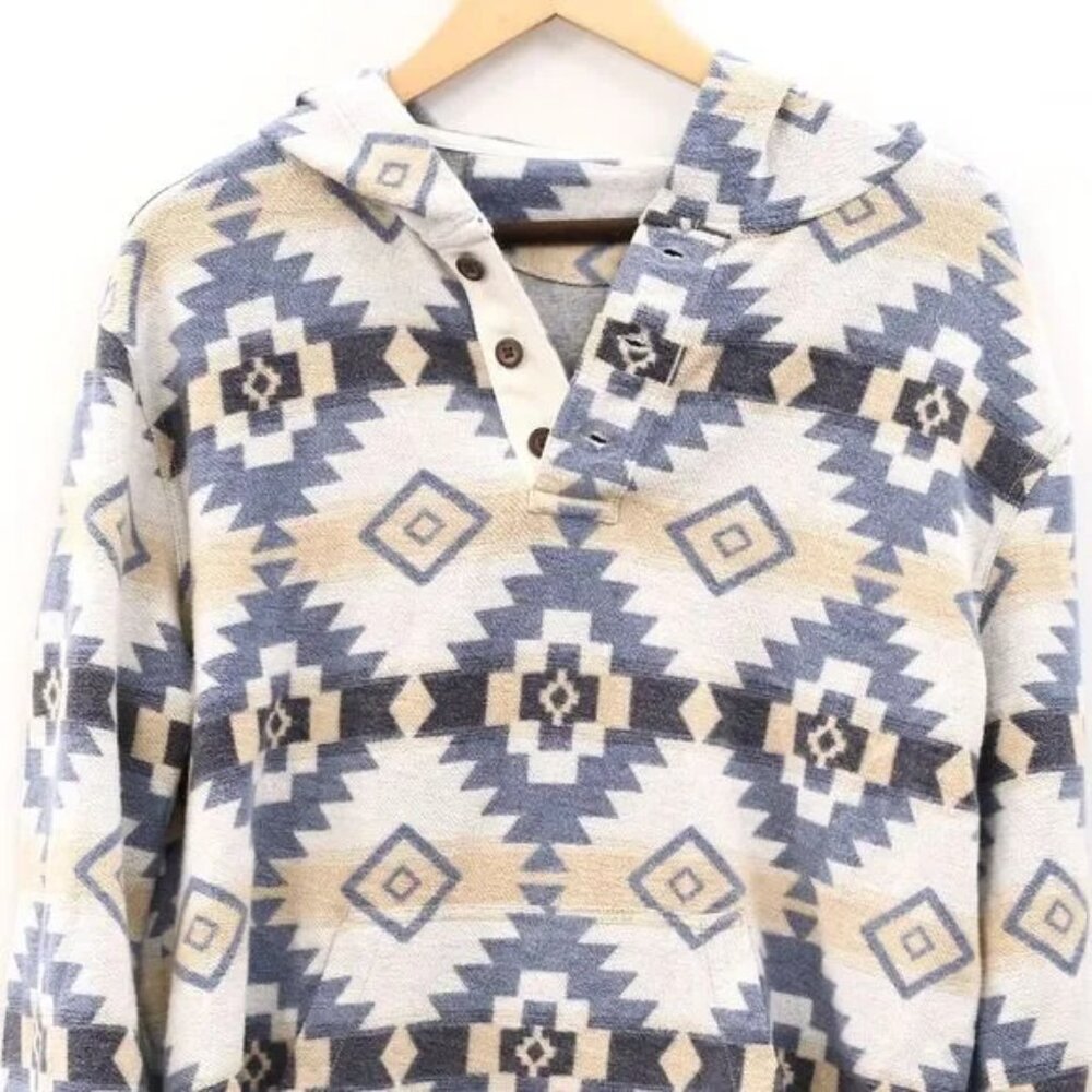 Faherty Men's DGF Knit Pacific Hoodie Aztec Southwestern Long Sleeve XL 283126 - Picture 7 of 8